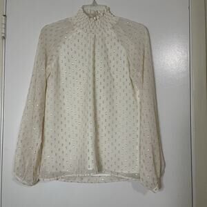 Yumi Kim Lexington Ave Lurex Swiss Dot long sleeve smock Top ivory gold size XS